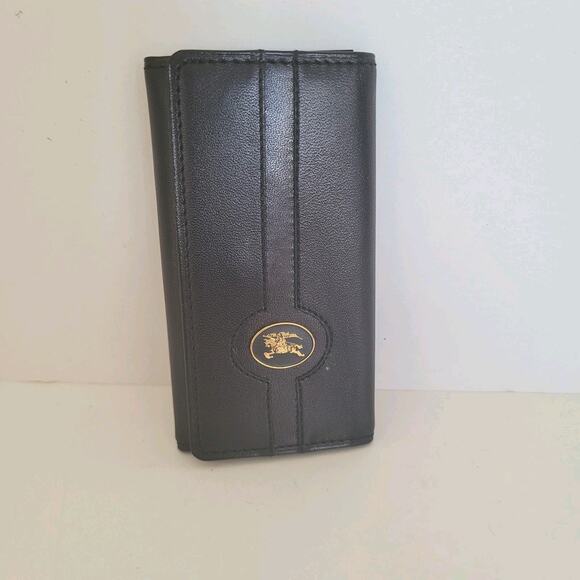 Burberry Key Hooks Holder Case Wallet Logo Black Leather Nova Chec Vintage Retro - Picture 1 of 9